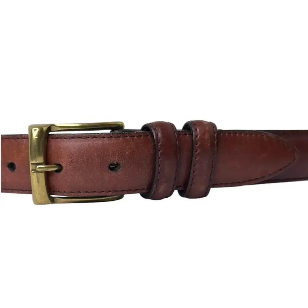 Genuine Leather Dress Belt Solid Brass Buckle Brown Classic Casual Men's 38W